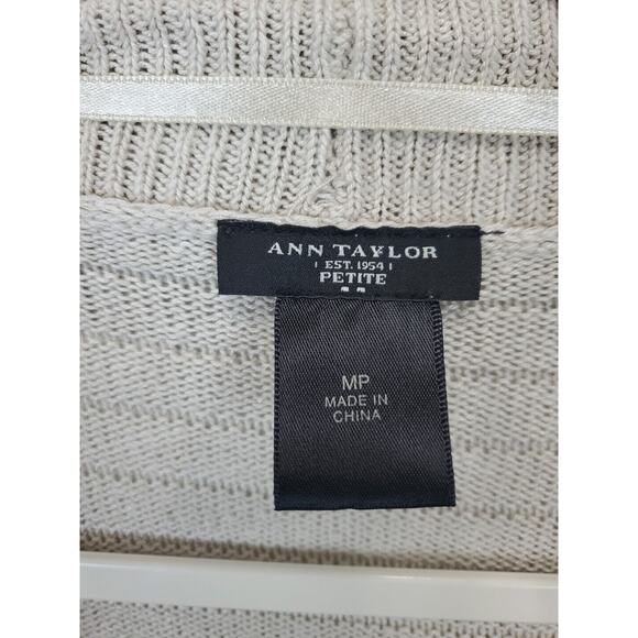 Ann Taylor Linen Blend Open Cardigan Women MP Lightweight Short Sleeve Beige - Picture 8 of 10